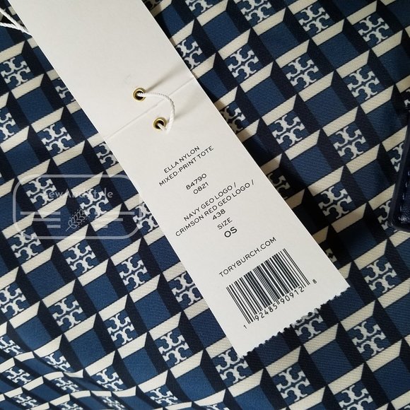 Ella Mixed Print Tote Navy Red Blue Tory Burch Brand New - Picture 2 of 6